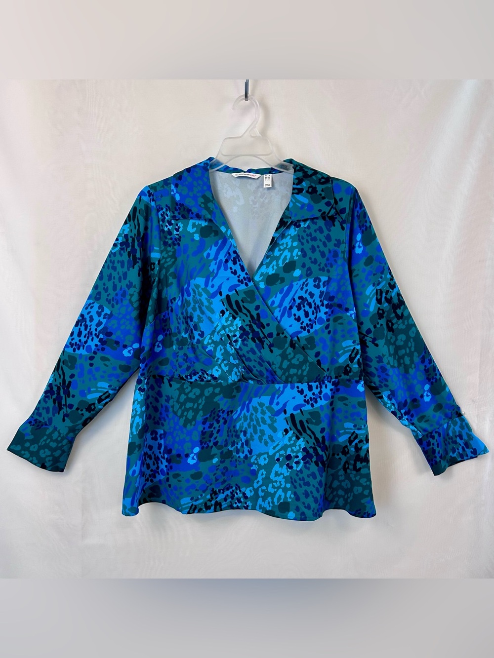 New Isaac Mizrahi Live! Women's Top Woven Crepe Peplum Blouse Blue 1X